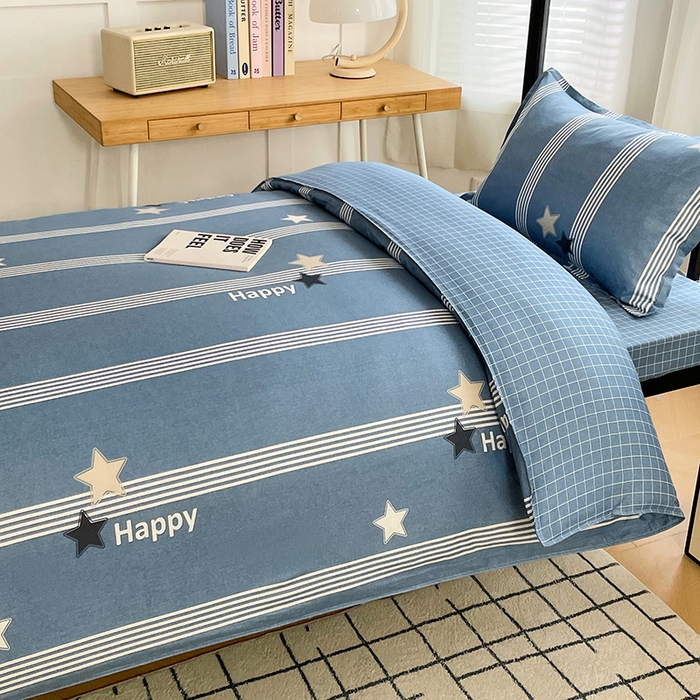 91家纺网 家纺一手货源 找家纺 锦润 2025新款印花12868全棉学生宿舍三件套纯棉六件套星晴-蓝