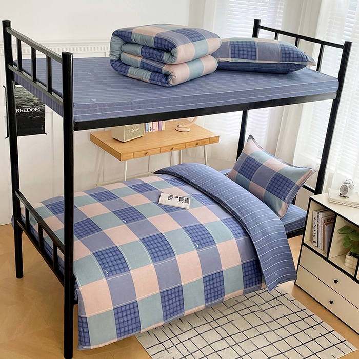 91家纺网 家纺一手货源 找家纺 锦润 2025新款印花12868全棉学生宿舍三件套纯棉六件套夏日摩卡-灰