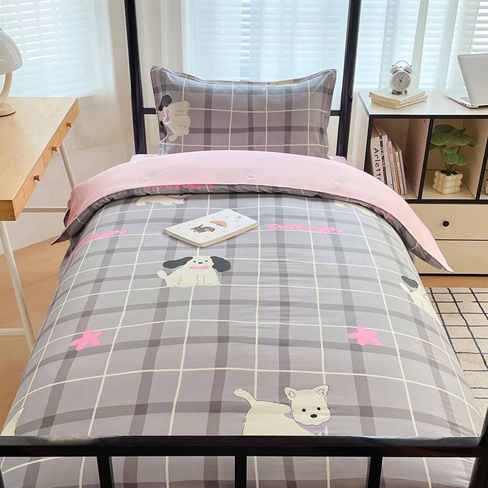 91家纺网 家纺一手货源 找家纺 锦润 2025新款印花12868全棉学生宿舍三件套纯棉六件套涂鸦