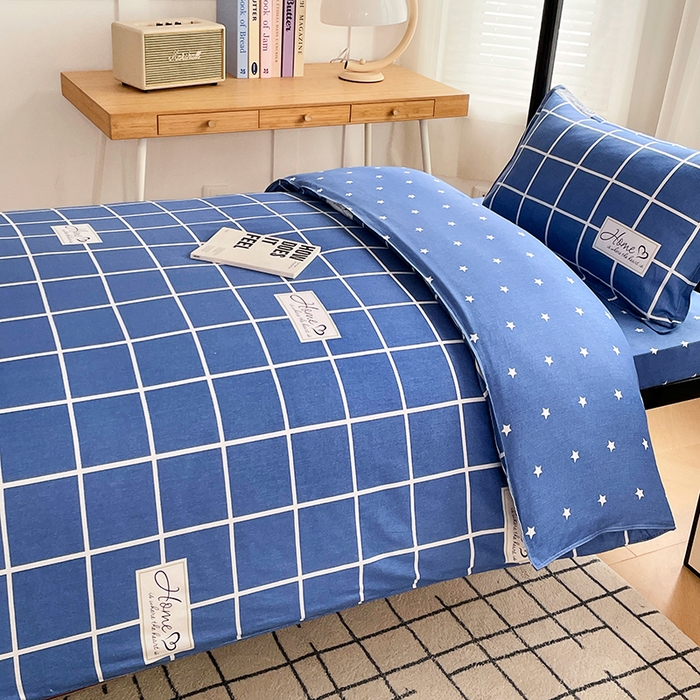 91家纺网 家纺一手货源 找家纺 锦润 2025新款印花12868全棉学生宿舍三件套纯棉六件套绅士风范-蓝