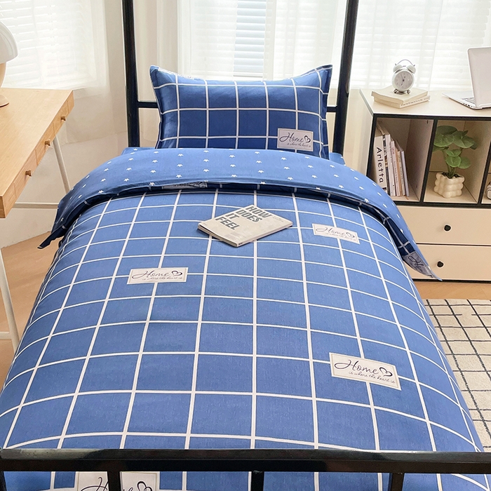 91家纺网 家纺一手货源 找家纺 锦润 2025新款印花12868全棉学生宿舍三件套纯棉六件套绅士风范-蓝