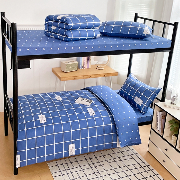 91家纺网 家纺一手货源 找家纺 锦润 2025新款印花12868全棉学生宿舍三件套纯棉六件套绅士风范-蓝