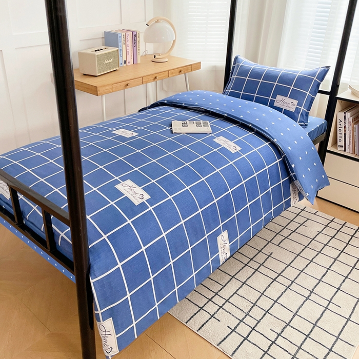 91家纺网 家纺一手货源 找家纺 锦润 2025新款印花12868全棉学生宿舍三件套纯棉六件套绅士风范-蓝