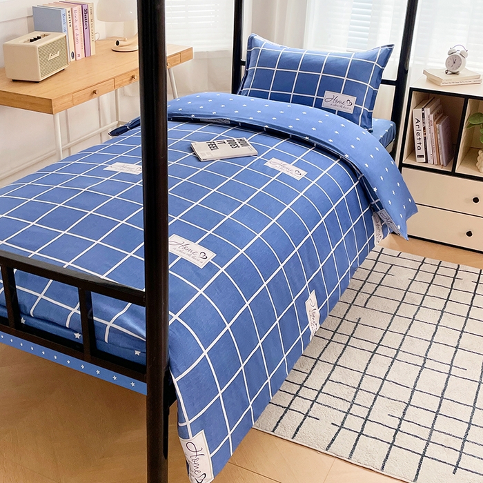 91家纺网 家纺一手货源 找家纺 锦润 2025新款印花12868全棉学生宿舍三件套纯棉六件套绅士风范-蓝