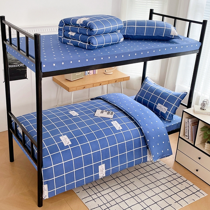 91家纺网 家纺一手货源 找家纺 锦润 2025新款印花12868全棉学生宿舍三件套纯棉六件套绅士风范-蓝