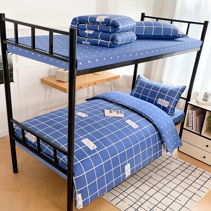 91家纺网 家纺一手货源 找家纺 锦润 2025新款印花12868全棉学生宿舍三件套纯棉六件套绅士风范-蓝