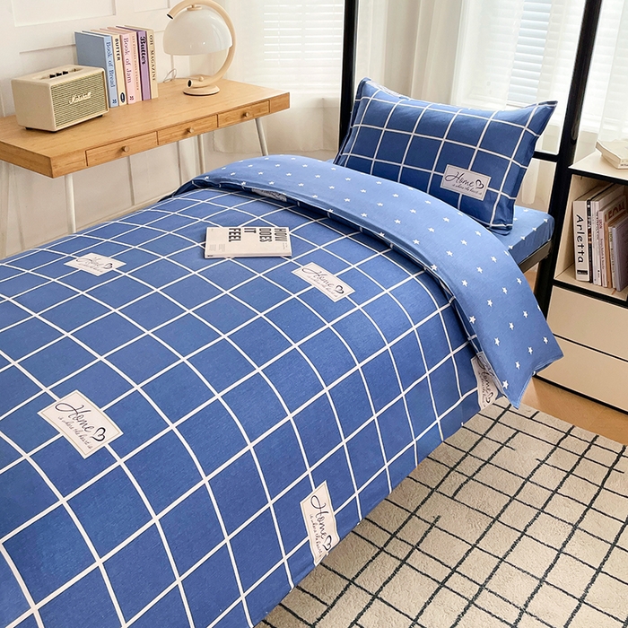 91家纺网 家纺一手货源 找家纺 锦润 2025新款印花12868全棉学生宿舍三件套纯棉六件套绅士风范-蓝