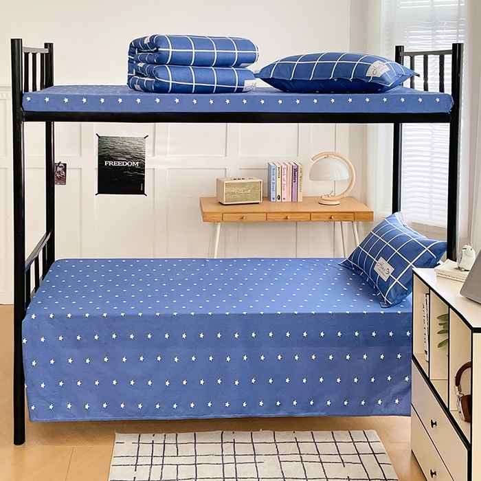 91家纺网 家纺一手货源 找家纺 锦润 2025新款印花12868全棉学生宿舍三件套纯棉六件套绅士风范-蓝