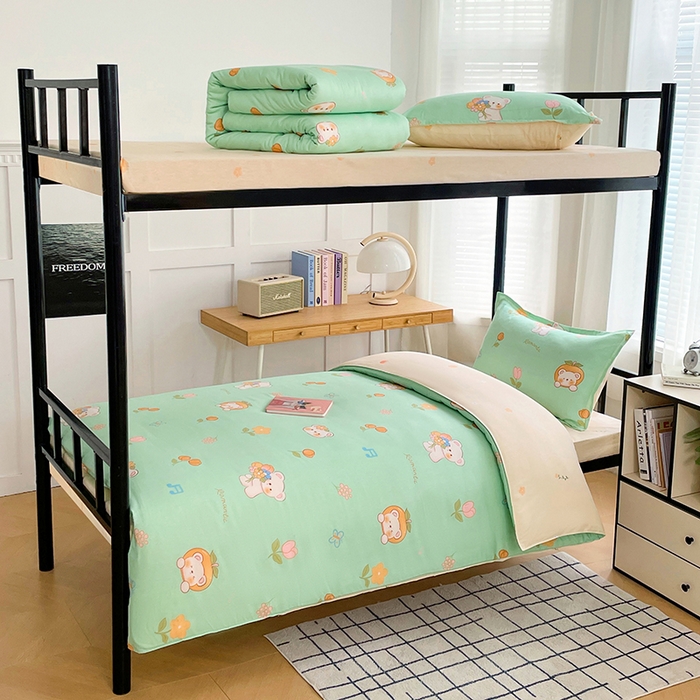 91家纺网 家纺一手货源 找家纺 锦润 2025新款印花12868全棉学生宿舍三件套纯棉六件套可爱熊仔-绿