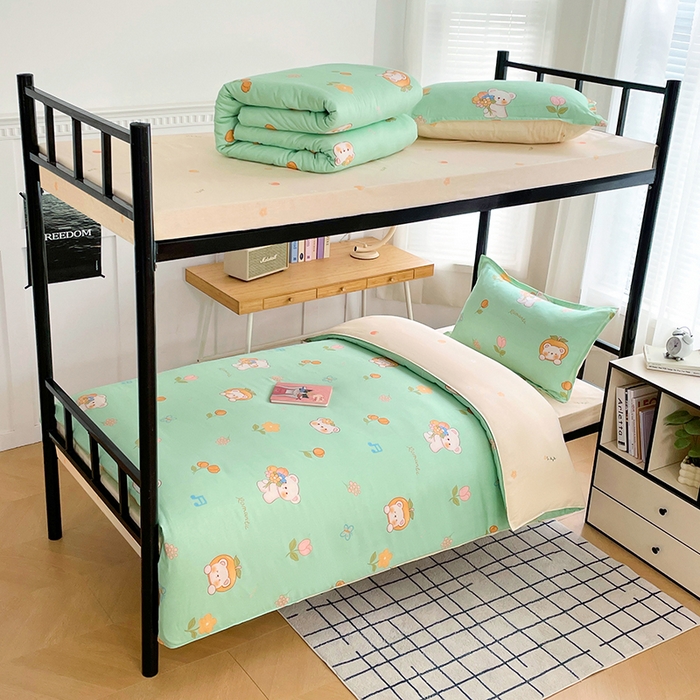 91家纺网 家纺一手货源 找家纺 锦润 2025新款印花12868全棉学生宿舍三件套纯棉六件套可爱熊仔-绿