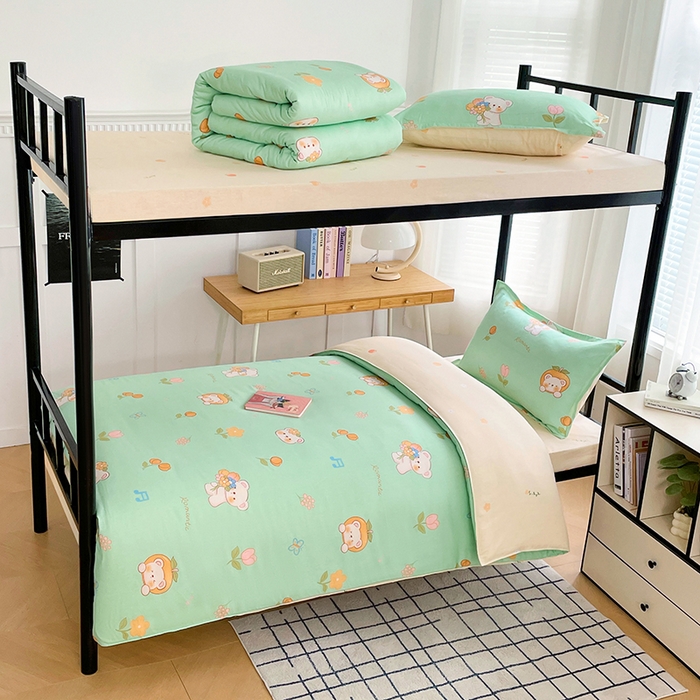 91家纺网 家纺一手货源 找家纺 锦润 2025新款印花12868全棉学生宿舍三件套纯棉六件套可爱熊仔-绿