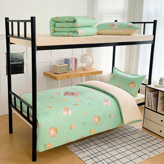 锦润 2025新款印花12868全棉学生宿舍三件套纯棉六件套可爱熊仔-绿