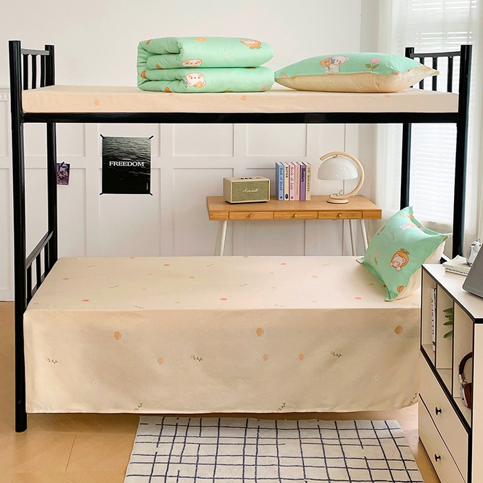 91家纺网 家纺一手货源 找家纺 锦润 2025新款印花12868全棉学生宿舍三件套纯棉六件套可爱熊仔-绿