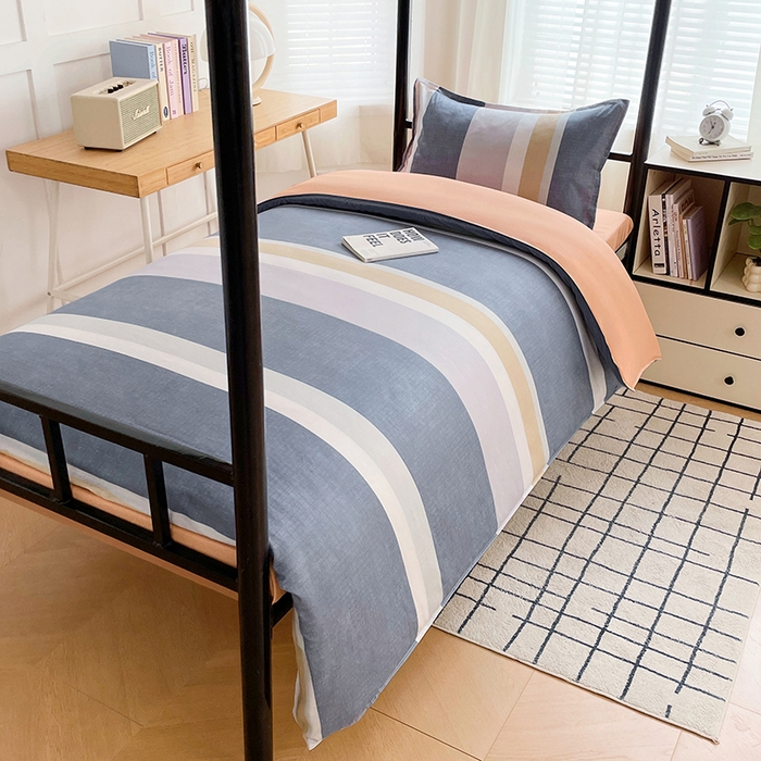 91家纺网 家纺一手货源 找家纺 锦润 2025新款印花12868全棉学生宿舍三件套纯棉六件套静雅格韵