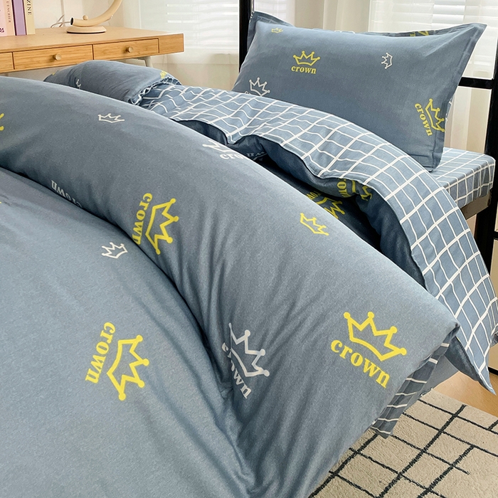 91家纺网 家纺一手货源 找家纺 锦润 2025新款印花12868全棉学生宿舍三件套纯棉六件套皇冠