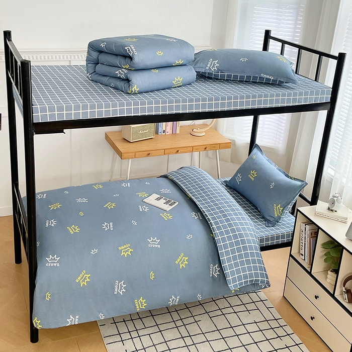 91家纺网 家纺一手货源 找家纺 锦润 2025新款印花12868全棉学生宿舍三件套纯棉六件套皇冠