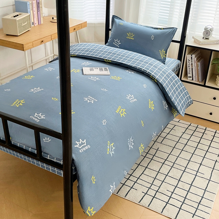 91家纺网 家纺一手货源 找家纺 锦润 2025新款印花12868全棉学生宿舍三件套纯棉六件套皇冠