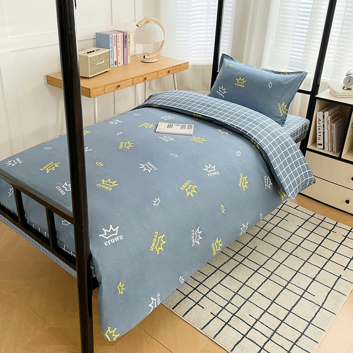 91家纺网 家纺一手货源 找家纺 锦润 2025新款印花12868全棉学生宿舍三件套纯棉六件套皇冠