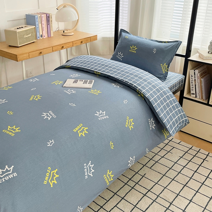 91家纺网 家纺一手货源 找家纺 锦润 2025新款印花12868全棉学生宿舍三件套纯棉六件套皇冠