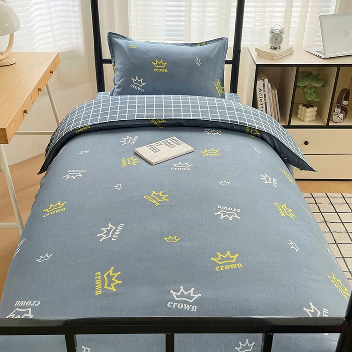 91家纺网 家纺一手货源 找家纺 锦润 2025新款印花12868全棉学生宿舍三件套纯棉六件套皇冠