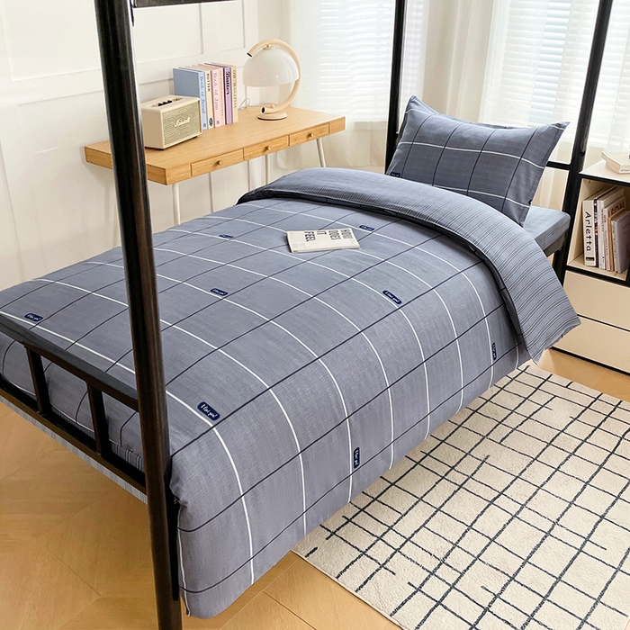 91家纺网 家纺一手货源 找家纺 锦润 2025新款印花12868全棉学生宿舍三件套纯棉六件套光隙-灰