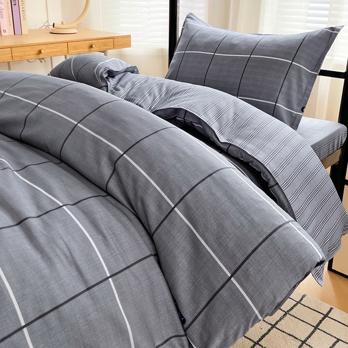 91家纺网 家纺一手货源 找家纺 锦润 2025新款印花12868全棉学生宿舍三件套纯棉六件套光隙-灰