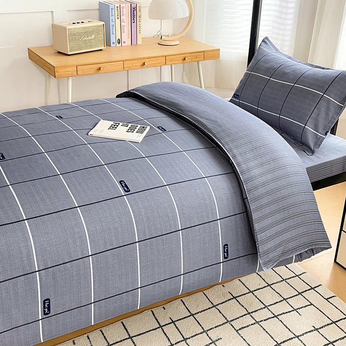 91家纺网 家纺一手货源 找家纺 锦润 2025新款印花12868全棉学生宿舍三件套纯棉六件套光隙-灰