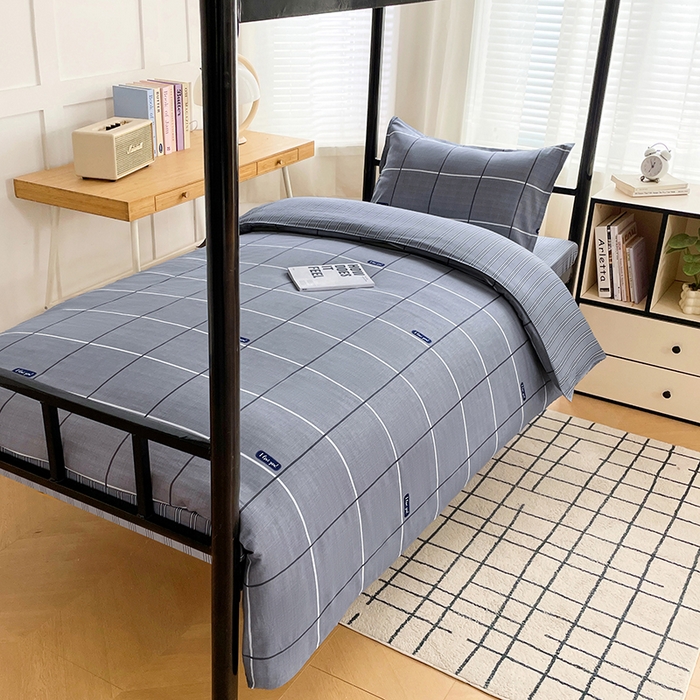 91家纺网 家纺一手货源 找家纺 锦润 2025新款印花12868全棉学生宿舍三件套纯棉六件套光隙-灰