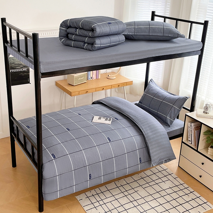 91家纺网 家纺一手货源 找家纺 锦润 2025新款印花12868全棉学生宿舍三件套纯棉六件套光隙-灰