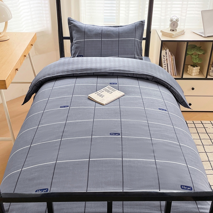 91家纺网 家纺一手货源 找家纺 锦润 2025新款印花12868全棉学生宿舍三件套纯棉六件套光隙-灰