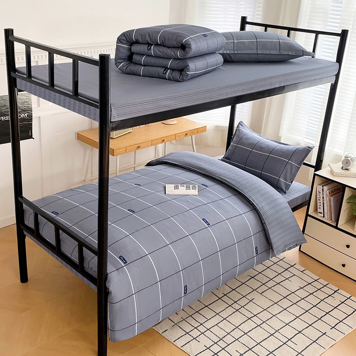 91家纺网 家纺一手货源 找家纺 锦润 2025新款印花12868全棉学生宿舍三件套纯棉六件套光隙-灰