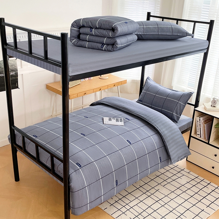 91家纺网 家纺一手货源 找家纺 锦润 2025新款印花12868全棉学生宿舍三件套纯棉六件套光隙-灰