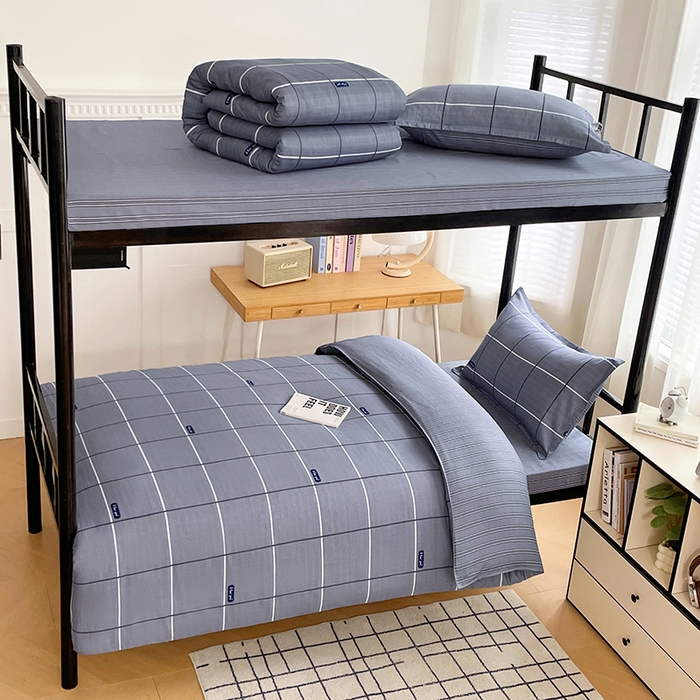 91家纺网 家纺一手货源 找家纺 锦润 2025新款印花12868全棉学生宿舍三件套纯棉六件套光隙-灰