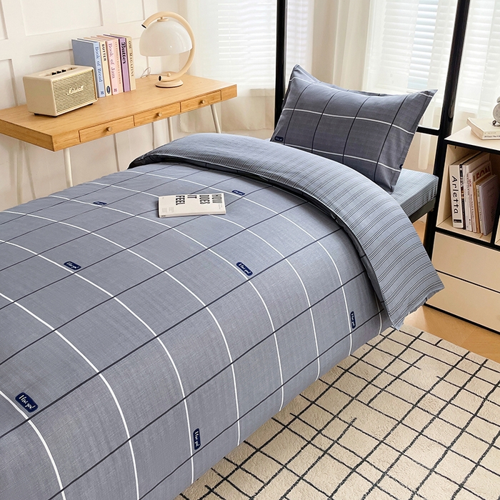 91家纺网 家纺一手货源 找家纺 锦润 2025新款印花12868全棉学生宿舍三件套纯棉六件套光隙-灰