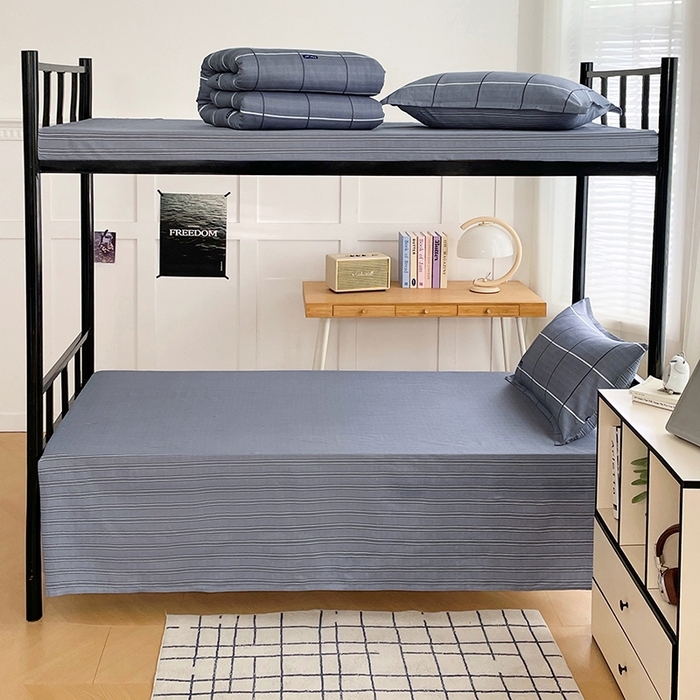 91家纺网 家纺一手货源 找家纺 锦润 2025新款印花12868全棉学生宿舍三件套纯棉六件套光隙-灰