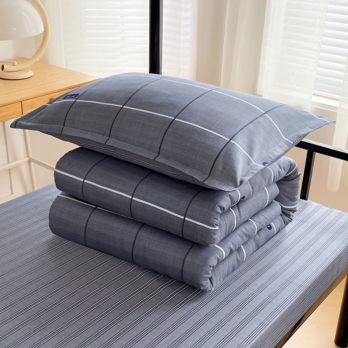 91家纺网 家纺一手货源 找家纺 锦润 2025新款印花12868全棉学生宿舍三件套纯棉六件套光隙-灰