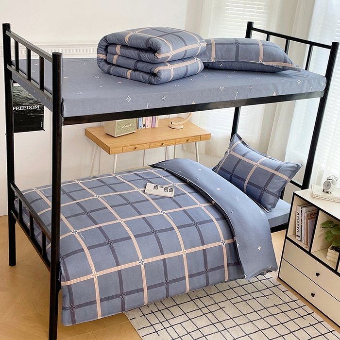 91家纺网 家纺一手货源 找家纺 锦润 2025新款印花12868全棉学生宿舍三件套纯棉六件套艾尚-灰