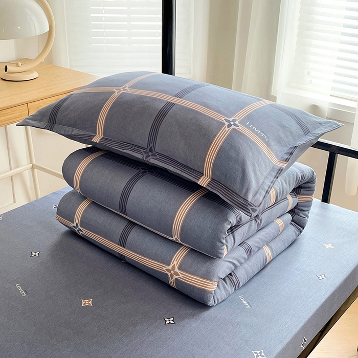 91家纺网 家纺一手货源 找家纺 锦润 2025新款印花12868全棉学生宿舍三件套纯棉六件套艾尚-灰