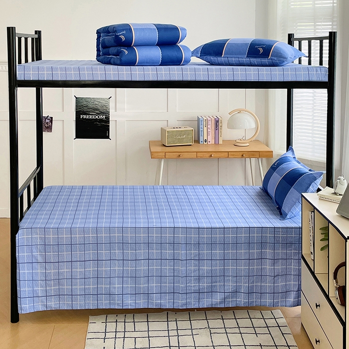 91家纺网 家纺一手货源 找家纺 锦润 2025新款印花12868全棉学生宿舍三件套纯棉六件套达芬奇-蓝