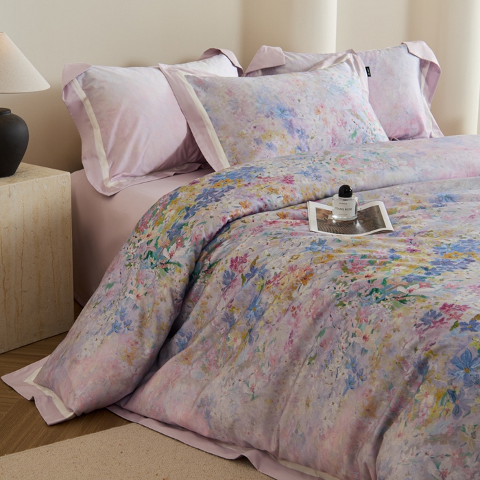 91家纺网 家纺一手货源 找家纺 （总）禾时 2025新款高端100S长绒棉数码印花双拼边全棉纯棉四件套