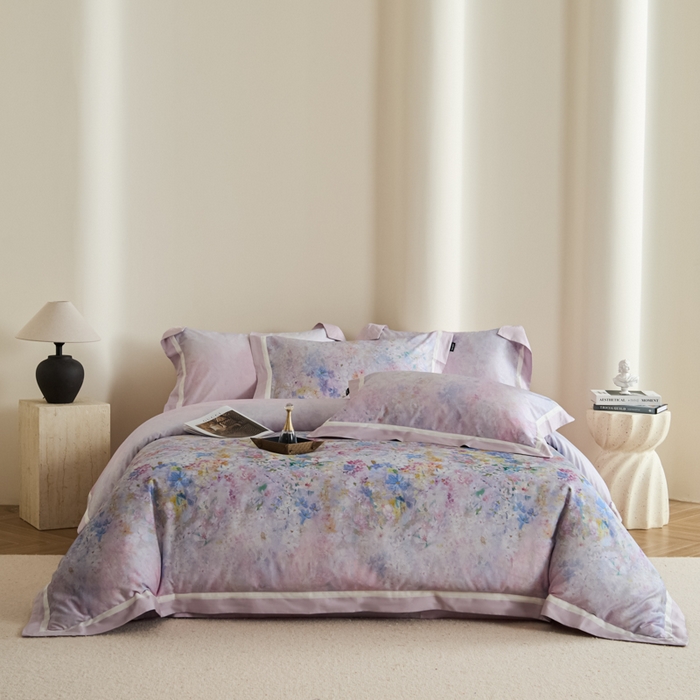 91家纺网 家纺一手货源 找家纺 （总）禾时 2025新款高端100S长绒棉数码印花双拼边全棉纯棉四件套