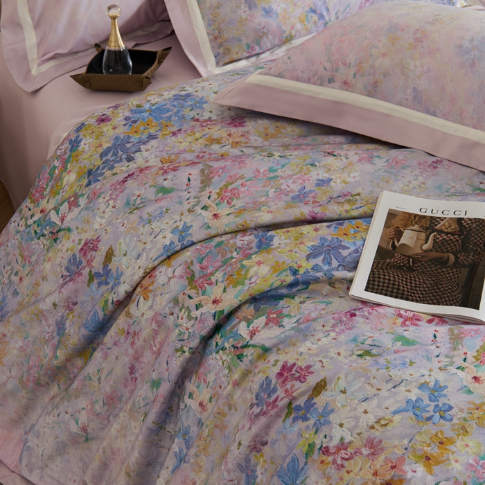 91家纺网 家纺一手货源 找家纺 （总）禾时 2025新款高端100S长绒棉数码印花双拼边全棉纯棉四件套