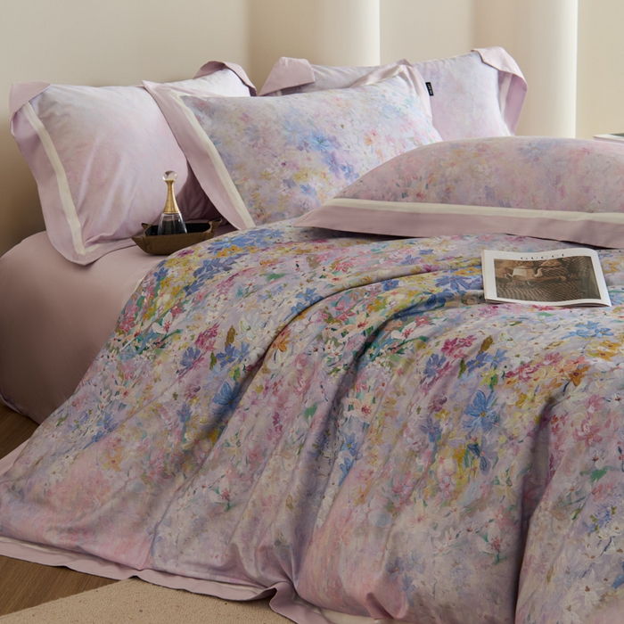 91家纺网 家纺一手货源 找家纺 （总）禾时 2025新款高端100S长绒棉数码印花双拼边全棉纯棉四件套