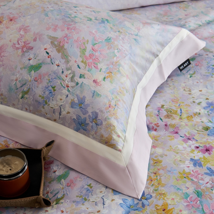 91家纺网 家纺一手货源 找家纺 （总）禾时 2025新款高端100S长绒棉数码印花双拼边全棉纯棉四件套