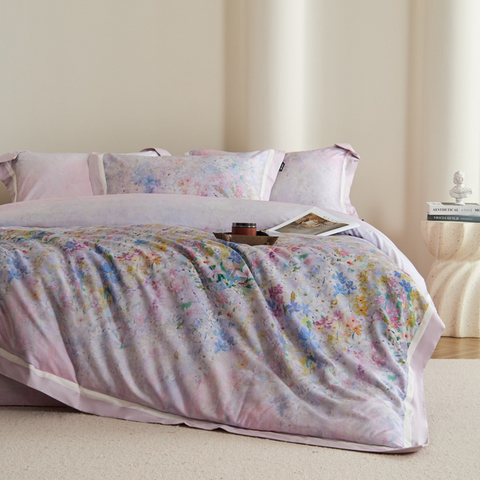 91家纺网 家纺一手货源 找家纺 （总）禾时 2025新款高端100S长绒棉数码印花双拼边全棉纯棉四件套