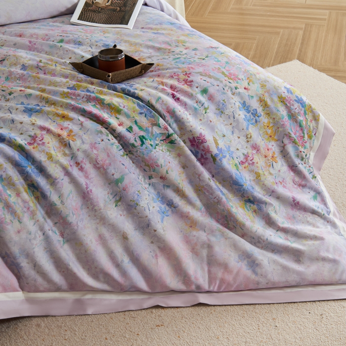 91家纺网 家纺一手货源 找家纺 （总）禾时 2025新款高端100S长绒棉数码印花双拼边全棉纯棉四件套