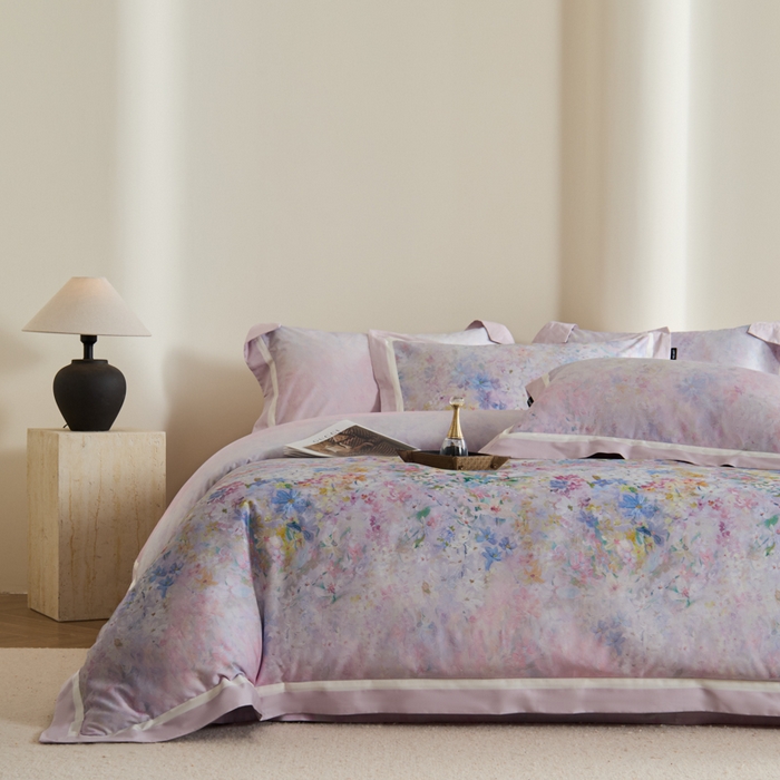 91家纺网 家纺一手货源 找家纺 （总）禾时 2025新款高端100S长绒棉数码印花双拼边全棉纯棉四件套