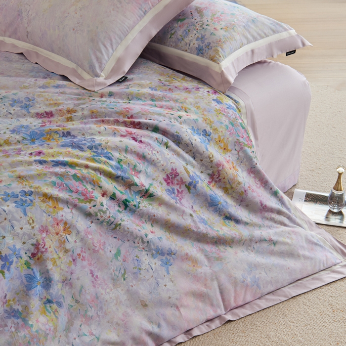 91家纺网 家纺一手货源 找家纺 （总）禾时 2025新款高端100S长绒棉数码印花双拼边全棉纯棉四件套