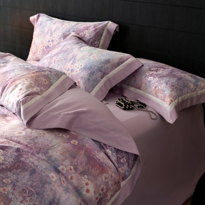 91家纺网 家纺一手货源 找家纺 禾时 2025新款高端100S长绒棉数码印花双拼边全棉纯棉四件套 自然逸梦-粉