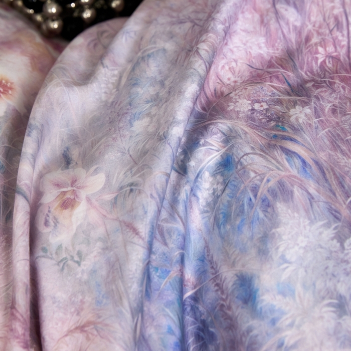 91家纺网 家纺一手货源 找家纺 禾时 2025新款高端100S长绒棉数码印花双拼边全棉纯棉四件套 自然逸梦-粉